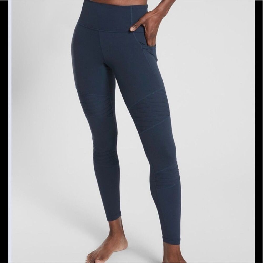 Athleta Inclination Shiny Black Moto Leggings Tight SZ M